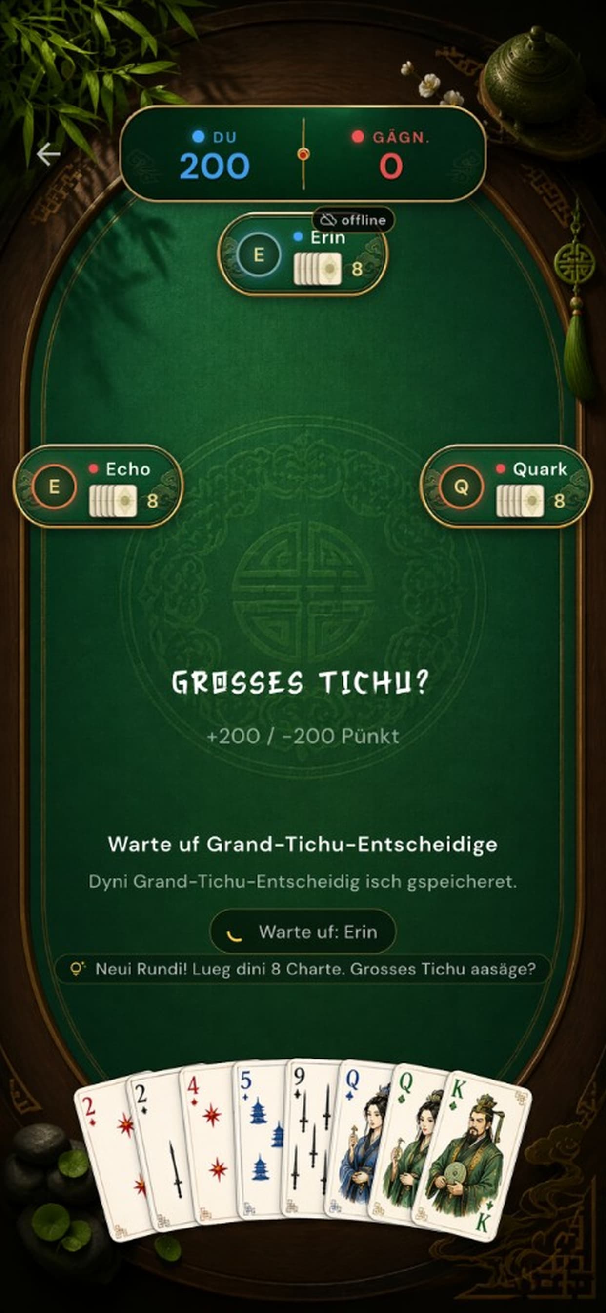 TichuMaster online table waiting for Grand Tichu decisions